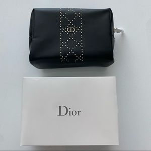 DIOR black faux leather gold stud make up cosmetic pouch